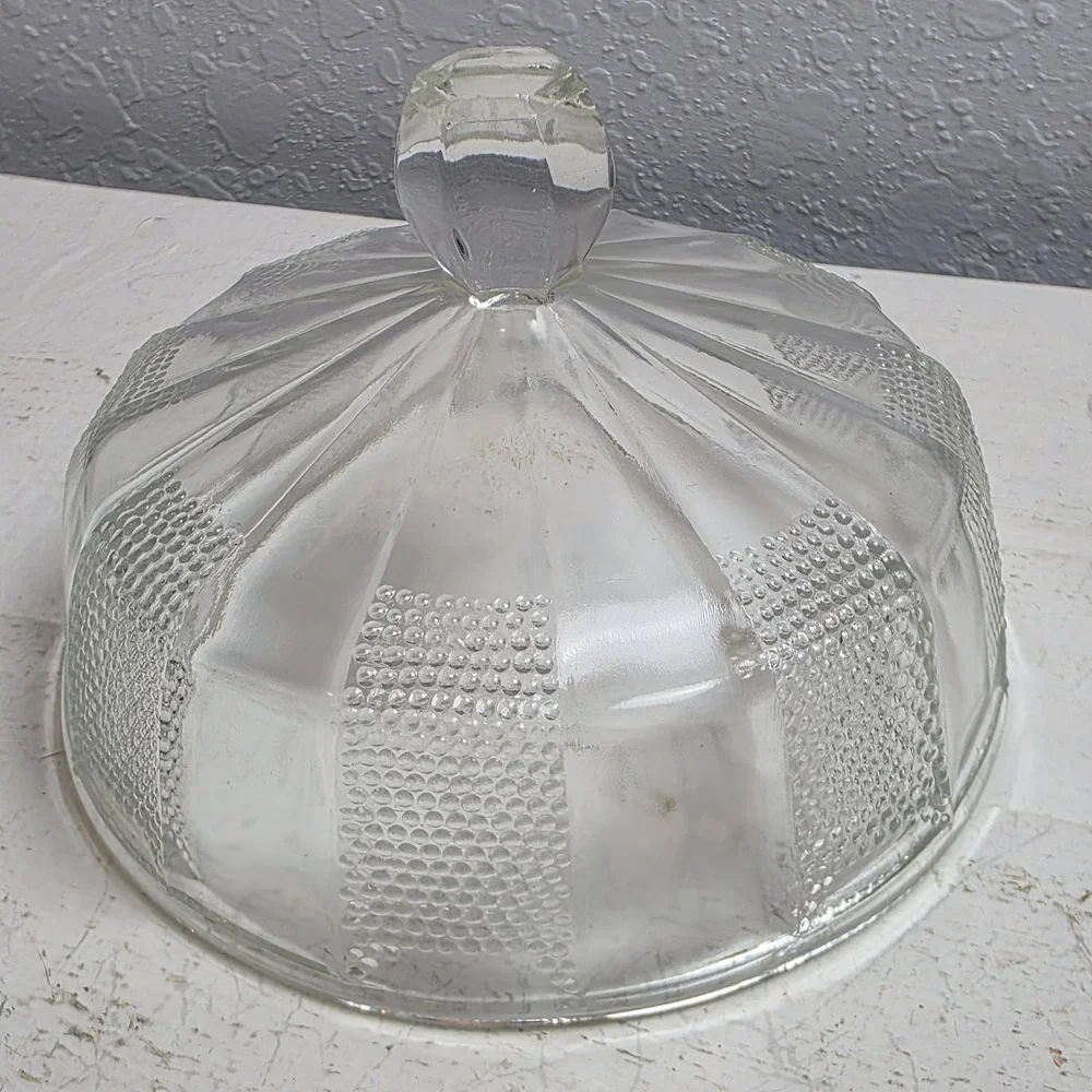 Vintage Jeannette 'Dewdrop' Clear Pressed Glass Butter Dish & Lid Art Deco Style